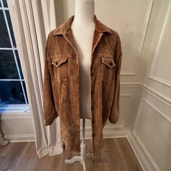 POL Clothing Frayed Hem Brown Corduroy Trucker Jacket - Picture 3 of 11